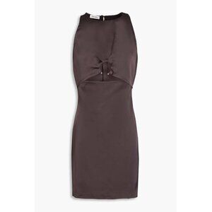 Nanushka Satin Cut-Out Mini Dress in Coffee Brown w/ Silver Ring Size Small